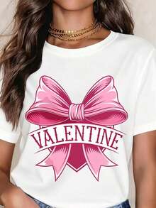 Camiseta de San Valentín con Lazo Rosa y Texto de San Valentín para el Día de San Valentín - Blanco - Ver 6