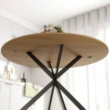 Mesa de comedor redonda para 4 personas, Ø120, mesa de cocina de estilo industrial con patas de acero, para comedor, cocina, oficina en casa, roble. - Granate - Ver 8