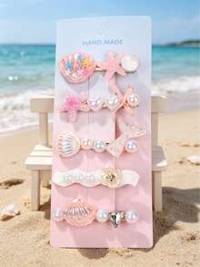 5pcs/Pack Mermaid Shell Hair Clips, Cute Korean Style Hairpins, Sweet Hairclips For Girls - Pink - View 3