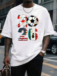 The Graphic Shows The Number 2026 With A Soccer Ball In The Center Surrounded By Flags Representing The Union Of Host Countries And Symbolizing Passion For The Sport, International Celebration, And The Energy Of The Fans. Men's T-Shirt - 白色 - 查看 6