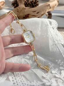 Reloj de pulsera elegante y de moda con cadena dorada, esfera cuadrada y pulsera de cadena, adecuado para la oficina y el uso diario - Multicolor - Ver 13