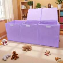 3-Grid Extra-Large Children's Toy Box, Storage Box, Foldable And Sturdy Storage And Organizing Box With Mesh Pockets, Size 40 Inches *14 Inches *16 Inches, Storage Basket, Pink, Holiday Gift, Suitable For 16 Scenarios - 紫色 - 查看 1