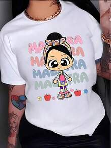 Camiseta blanca con estampado de niña y letras "Maestra" para profesores en el salón de clases. - Blanco - Ver 7