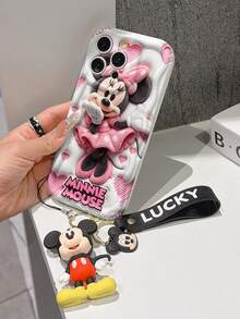 Disney Mickey Mouse Clubhouse Phone Case : 3D Fluffy Pattern Border Protector Phone Soft Phone Case With A Free Cute Mickey Bracelet Chain Lanyard, Mickey, Minnie, Goofy, Donald Duck, Daisy Duck, Pluto, For Apple 17 Promax 17 Pro 16 15 14 13 12 11 Pro Max XS Max X XR Soft Cover Summer Phone Case - trắng - Xem 4