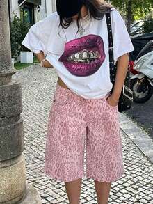 Women's Casual Short Sleeve Lip Print T-Shirt, Summer, Women's Warm Clothing, Elegant Blouses For Women - 白色 - 查看 1
