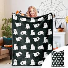 FEOLGEHLY Decorative Blanket With Cute Halloween Ghost Print, Super Soft Flannel Blanket, Lunch Break Blanket, Decorative Blanket For Sofa, Bed, Indoor Halloween Decorations, 30x40 Inches, Black - 彩色 - 查看 11