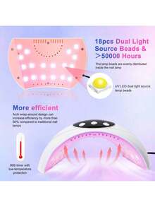 UV LED Nail Lamp, 54W UV Light For Gel Nails With Automatic Sensor/3 Timer Setting Professional Nail Dryer Gel Polish Curing Lamp Nail Art Tools - Đen và trắng - Xem 8