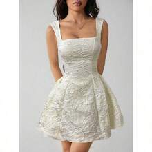 PETITE Women's Sleeveless Solid Color White Summer Midi Dress, Simple & Casual For Everyday Wear,Rave Outfits Festival,Summer Dresses For Women,White Dresses For Women - 杏色 - 查看 1