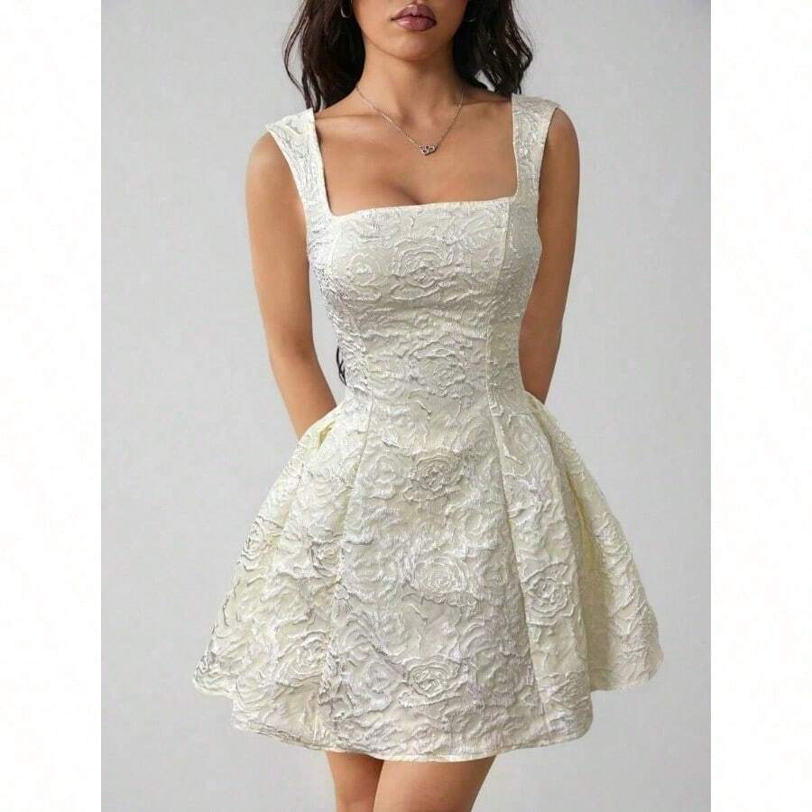 PETITE Women's Sleeveless Solid Color White Summer Midi Dress, Simple & Casual For Everyday Wear,Rave Outfits Festival,Summer Dresses For Women,White Dresses For Women - 杏色 - 查看 1