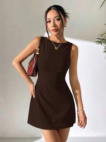 Vestido sin mangas tejido con espalda descubierta para mujer en color marrón - Marrón - Ver 7