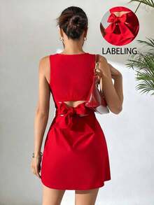Vestido sin mangas tejido con espalda descubierta para mujer en color marrón - Rojo - Ver 1