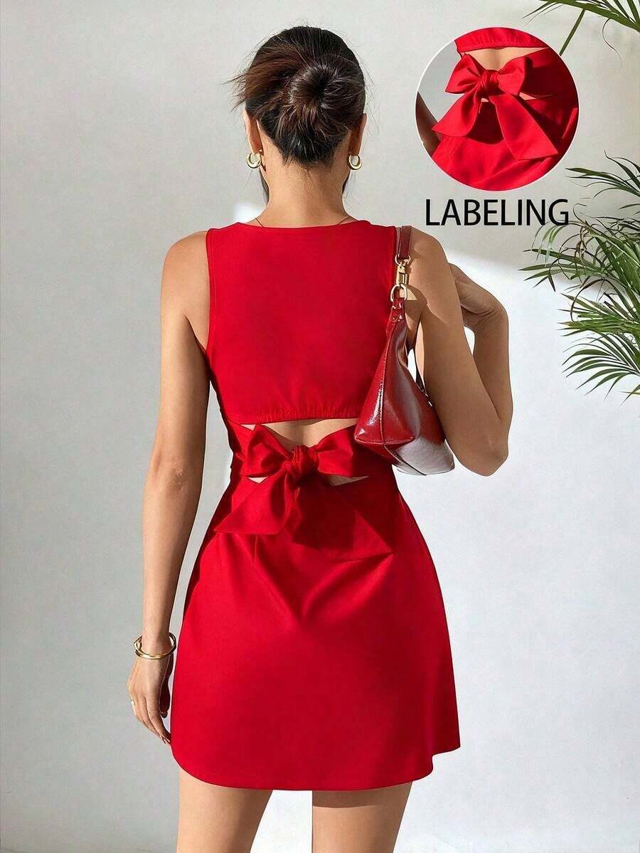 Vestido sin mangas tejido con espalda descubierta para mujer en color marrón - Rojo - Ver 1