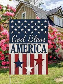 1pc 14x18 Inch Red White Blue Patriotic Garden Flag, Double-Sided Printed With Blessing US Star Design, Suitable For Yard Decor, Applicable For Anniversary And July 4th - K - View 5