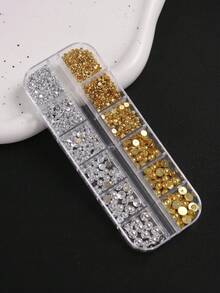 12 Grids Golden And Silvery Mixed Colored Half Round Flat Back Resin Rhinestones – DIY Nail Art Charms For Phone Case, Jewelry Making, Craft Supplies - Multicolor - View 5