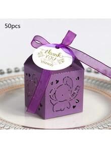25pcs/50pcs Per Pack Elephant Candy Gift Small Square Box, Birthday Party Chocolate Packaging Box 5*5*8cm, Includes Ribbon And Thank You Tag, Suitable For Christening, Holiday Gifts Packaging And Decoration - Multicolor - View 19