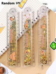 1 pièce Règle pliante en sable liquide imperméable à l'eau avec motif hippopotame mignon, règle de haute qualité avec thème hippopotame, convient pour les étudiants aux examens, couleur aléatoire, fournitures scolaires, rentrée scolaire, règle - défaut - Voir 10