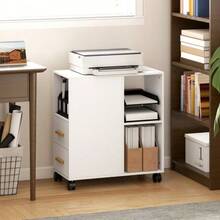 Printer Stand/Table With Adjustable Shelf, Wheels For Fax And Scanner, 60 X 30 X 65 Cm, White - 白色 - 查看 9