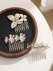 3pcs Elegant Geometric Pattern Butterfly Hair Clips, Versatile Accessories For Women, Side Comb, Headpiece - Multicolor - View 7