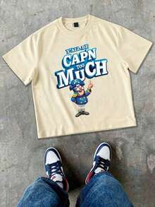 Men's Basic Graphic Tee | "Y'all Be Cap'n Too Much" Design | 100% Cotton | Soft & Comfortable | Casual Wear | Gift For Him | Unisex Crew Neck Tee | Made In USA | Factory Direct: Men's Funny Cartoon Print Tee. - 藍色 - 查看 2