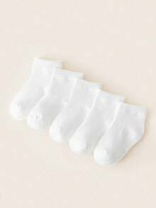 5 Pairs White Socks, Student Socks, Versatile Socks, School Socks, Princess Socks, All Season Socks, Baby Socks, Children Socks - White - View 3