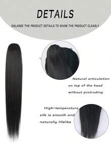 Extensiones de cola de caballo con cordón, cola de caballo larga y recta falsa, extensiones de cabello sintético natural y suave con clip, pieza de cabello resistente al calor - Negro - Ver 4