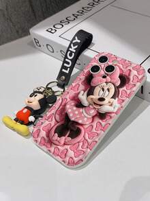 Disney Mickey Mouse Clubhouse Phone Case : 3D Fluffy Pattern Border Protector Phone Soft Phone Case With A Free Cute Mickey Bracelet Chain Lanyard, Mickey, Minnie, Goofy, Donald Duck, Daisy Duck, Pluto, For Apple 17 Promax 17 Pro 16 15 14 13 12 11 Pro Max XS Max X XR Soft Cover Summer Phone Case - trắng - Xem 7