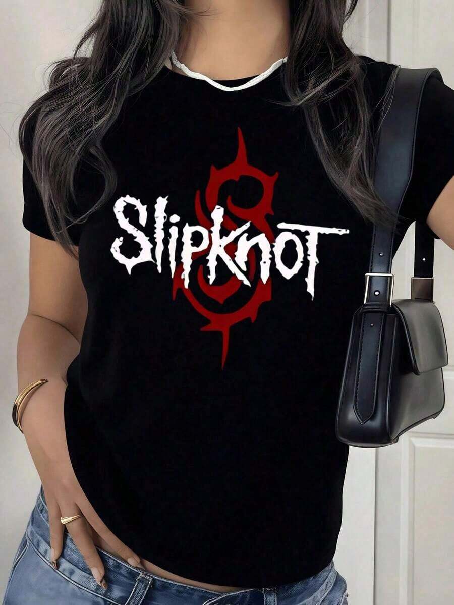 Suave Playera Negra de Metal Pesado Gótico con Gráfico de Símbolo, Camiseta de Estilo Grunge Rock Dark Aesthetic, Blusa Oversize Holgada para Mujer, Ropa Alternativa Urbano, blusas para mujer elegante - Negro - Ver 1