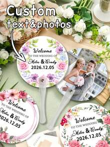 Personalized Wedding Hand Fan, Customizable With Name, Date, Photo And Other Information. Durable Plastic Handle, Suitable For Weddings, Bride Celebrations And Outdoor Events - Multicolor - View 1