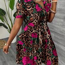 Slayr Plus Size Vintage Leopard Print Dress, Suitable For Summer Music Festival - Rosa Fucsia - Ver 6