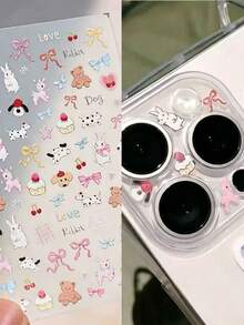 1pc Korean Ins Style Cartoon Animal Lens Decoration Sticker, Cute Rabbit Bear Bow Cake Pattern Phone Camera Lens Decor Sticker, Self-Adhesive DIY Lens Ring Decoration, Minimalist Versatile Phone Case Lens Frame Decorative Material, Small Exquisite Atmosphere Phone DIY Decoration Accessory - 1 Cute Cartoon Animal - View 6