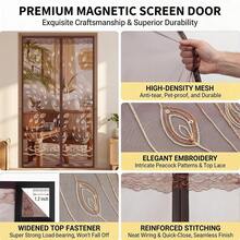 Magnetic Screen Door, Magnetic Closure Mosquito Net Door, Self-Closing Mosquito Net Curtain, Peacock Embroidered Breathable Mesh Curtain, No Drilling Installation, Durable And Easy To Maintain, With Wider Hook And Loop And Nails - Multicolor - View 5