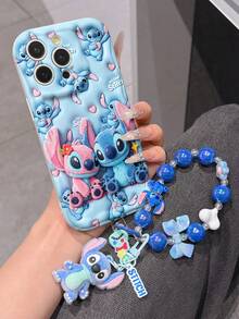 Disney Has Authorized, Phone Case - Chain Set, The Stitch Lilo & Stitch 3D Phone Case Plus A Silicone 3D Stitch Bracelet With Metallic Ring Removable Bracelet, Stitch And Angel Pattern, Compatible With Iphone17/16/15/14/13/12/11/XS/XR/X Plus Pro Max, A Stylish Cartoon Phone Case, The Perfect Gift Choice, Phone Protection, Durable Phone Cover, Great Gift For Friends And Family. - 白色 - 查看 2