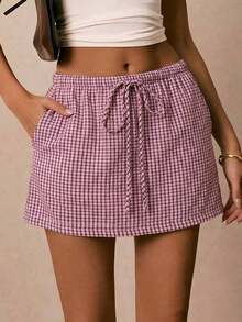 Pantalones Culotte Casuales Holgados para Mujer con Cordón Ajustable en la Cintura y Bolsillos a Rayas - Rosa - Ver 12