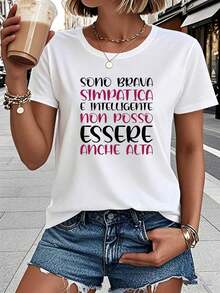 No puedo ser amable y alta al mismo tiempo (texto en italiano: SONO BRAVA SIMPATICA E INTELLIGENTE NON POSSO ESSERE ANCHE ALTA) camiseta de manga corta con cuello redondo para mujer, estampada, a para primavera/verano, casual y cómoda. Ropa elegante para mujer para el día a día, reuniones con amigos, atuendos pequeños y ocasiones importantes - Camiseta unisex de algodón holgada de manga corta y cuello redondo, estilo vintage urbano. - Blanco - Ver 1