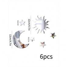 6pcs Star & Moon Combination Acrylic Mirror 3D Self-Adhesive DIY Wall Sticker For Bedroom & Living Room, Removable - 6pcs/set - View 5