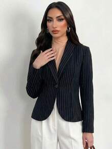 Blazer casual de mujer con botones y mangas 3/4 para uso en casa y al aire libre - Negro - Ver 3