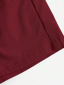 Shorts diarios tejidos de unicolor para mujer, sencillos - Burdeos - Ver 5