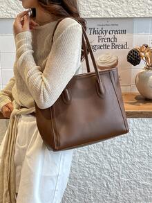 Fashionable Large Capacity Tote Bag, Casual & Personalized Tote Bag, Versatile Tote Bag For Women - Brown - View 4
