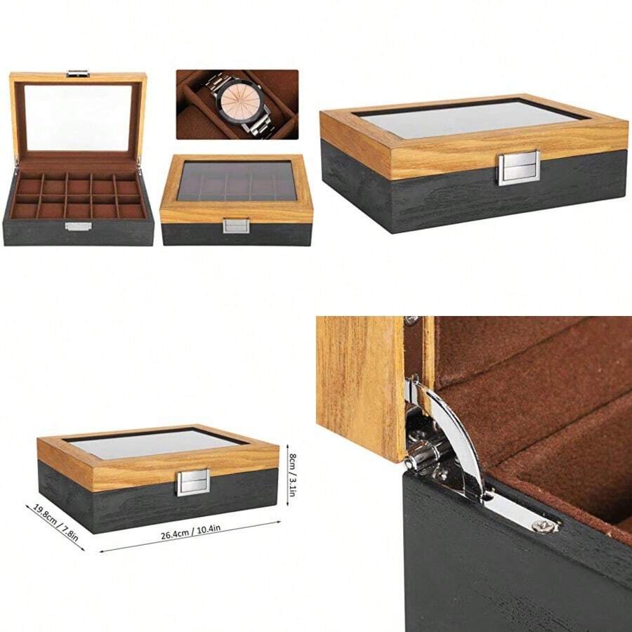 Tyenaza Watch Box, Watch Storage Box, Solid Wood 10 Slot Display Storage Case Classic Vintage Organizer, For Personal Use, Store Display, Home Decor - como en la imagen - Ver 1