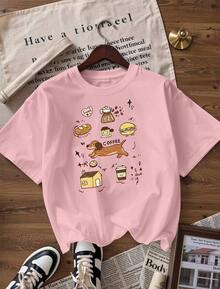 Cute And Relaxed Print Short-Sleeve T-Shirt, Fashionable Short-Sleeve T-Shirt For Spring And Summer 2026, Made In Mexico, 180 Grams. Cartoon Print, Couple Design, Suitable For Indoor Or Outdoor Wear. Crew Neck, Unisex, Ideal For Office And Leisure. One-Piece Pack. - PK-P631577SLNDXZGY444 - 查看 4