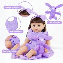 10-Piece 18-Inch Baby Doll Basket Set Includes Doll Clothes, Bassinet, Doll, Bibs, And Pacifiers. A Great Gift For Girls, Baby Dolls, Children's Toys, Party Favors, Doll Accessories, And Holiday Gifts. - Màu tím - Xem 5