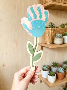 1pc Blank Wooden Tulip Decor, Handprint Art Wooden Sign, Baby Handprint Floral Keepsake, Mother's Day Gift From Kids, Newborn Memorial Craft, Home Decor, DIY Craft Kit For Children, Tulip Handprint Art Wooden Sign, Cozy Home Decor, Mother's Day Handprint Floral DIY Card, Suitable For Living Room, Bedroom, Office Desk, Mother's Day, Wedding Anniversary, Friends, High-End Household Gift - DIY Handprints With Small Flowers - View 2