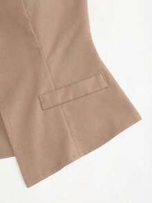 Sweetro Conjunto a juego de chaleco negro de una hilera y pantalones de pierna ancha con fruncidos - Camel - Ver 4
