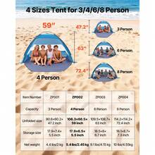 Beach Tent Sun Shelter For 4 Person, UPF 50+ Protection, Portable Sun Shade Canopy With Carrying Bag & Sand Pockets, Lightweight And Easy Setup Beach Umbrella For Camping Fishing Outdoor Picnic - for 4 Person, Sand Pockets - 查看 11