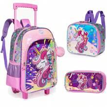 Girls 2-In-1 Rolling Backpack, Suitable For Students - Girls Trolley Bag - View 3