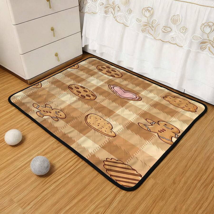 1pc Plaid Cookie Heart Pattern Pet Mat, Dog Bed Mat, Cute Cartoon Pet Mat, Pet Resting Mat, Machine Washable, Suitable For All Seasons - Multicolor - View 1