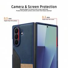 VIETAO Fashion Patchwork Faux Leather Galaxy Z Fold 5/6/7 Phone Case With Tempered Glass Screen Protector - Pink - View 7
