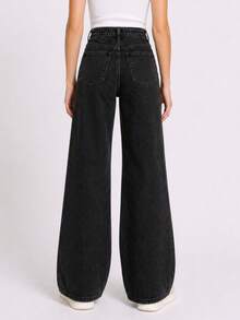High Waist Wide Leg Comfort Stretch Daily Wear Denim Women Jean - Dark Grey - View 3