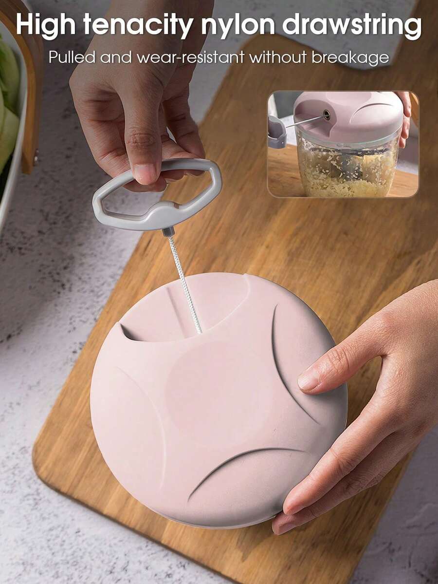 手動拉繩食物切碎器 - ABS材質大蒜研磨器與蔬菜處理器，無需用電，適用於洋蔥、肉類、辣椒、胡蘿蔔、水果、堅果、香草
