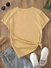 YOCASA Women's T-Shirt, White T-Shirt With 5 Leopard Hearts Print, Short Sleeve, Loose Fit, Casual And Versatile For Women. Women's Blouse With Leopard Style Heart Print, Short Sleeve, Loose Fit, Casual Daily Wear. Loose Leopard Heart T-Shirt For Women, Short Sleeve, Unique Print, Casual And Multipurpose. Comfortable And Lightweight. - YH628-黃色 - 查看 4